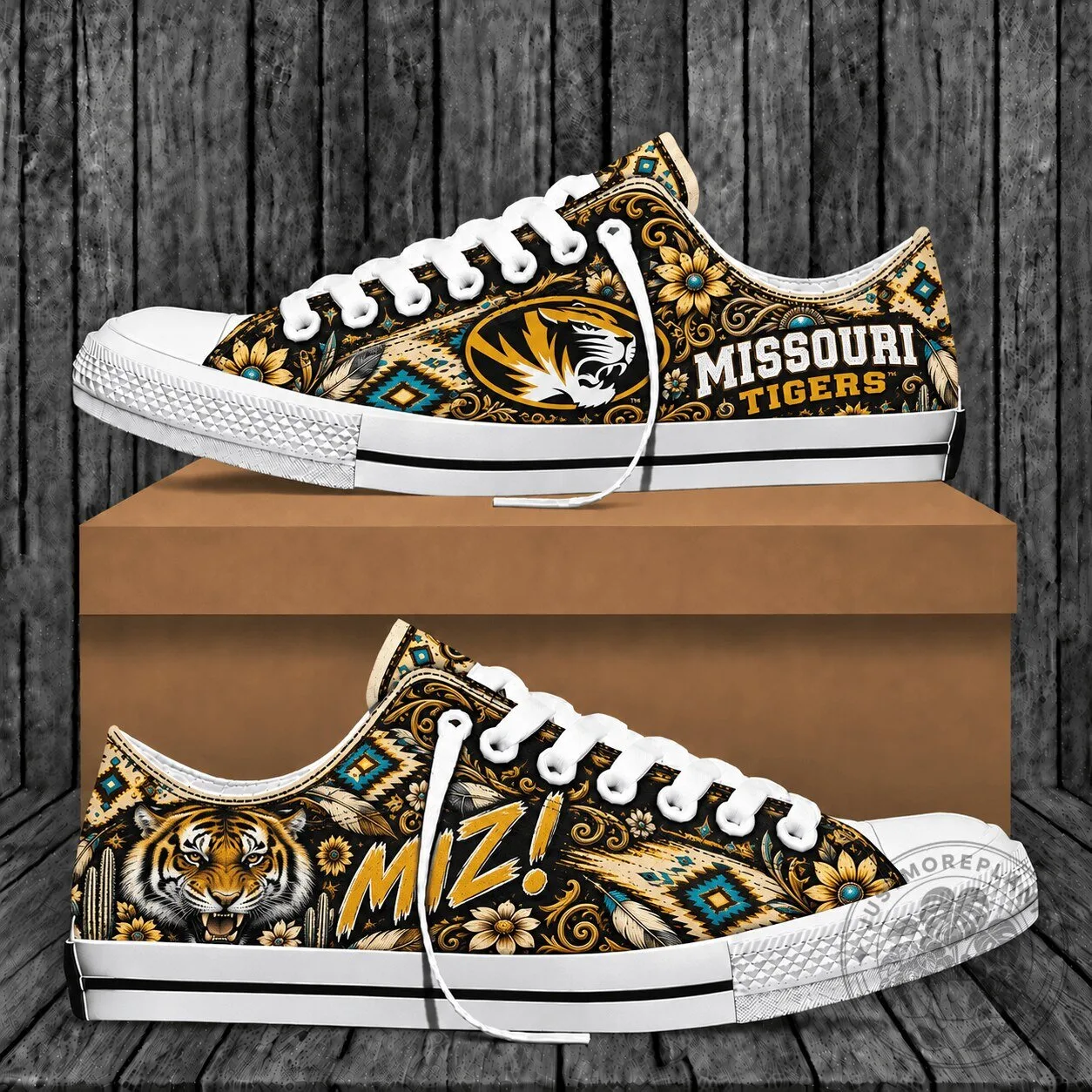 Missouri Tigers Western Boho Pattern Low Top Canvas Shoes