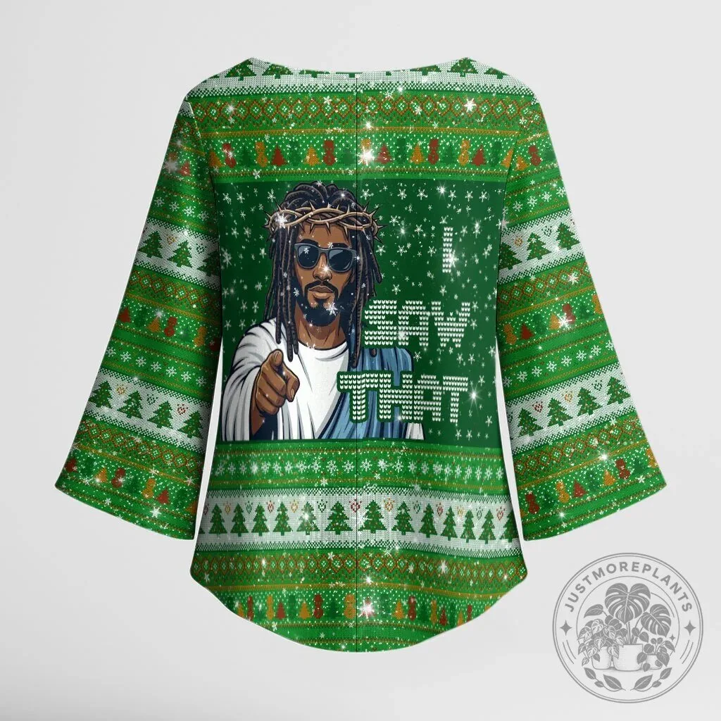 Black Jesus and Santa Claus Merry Christmas Ugly Sweater Style Blouse 10 Black Jesus and Santa Claus Merry Christmas Ugly Sweater Style Blouse