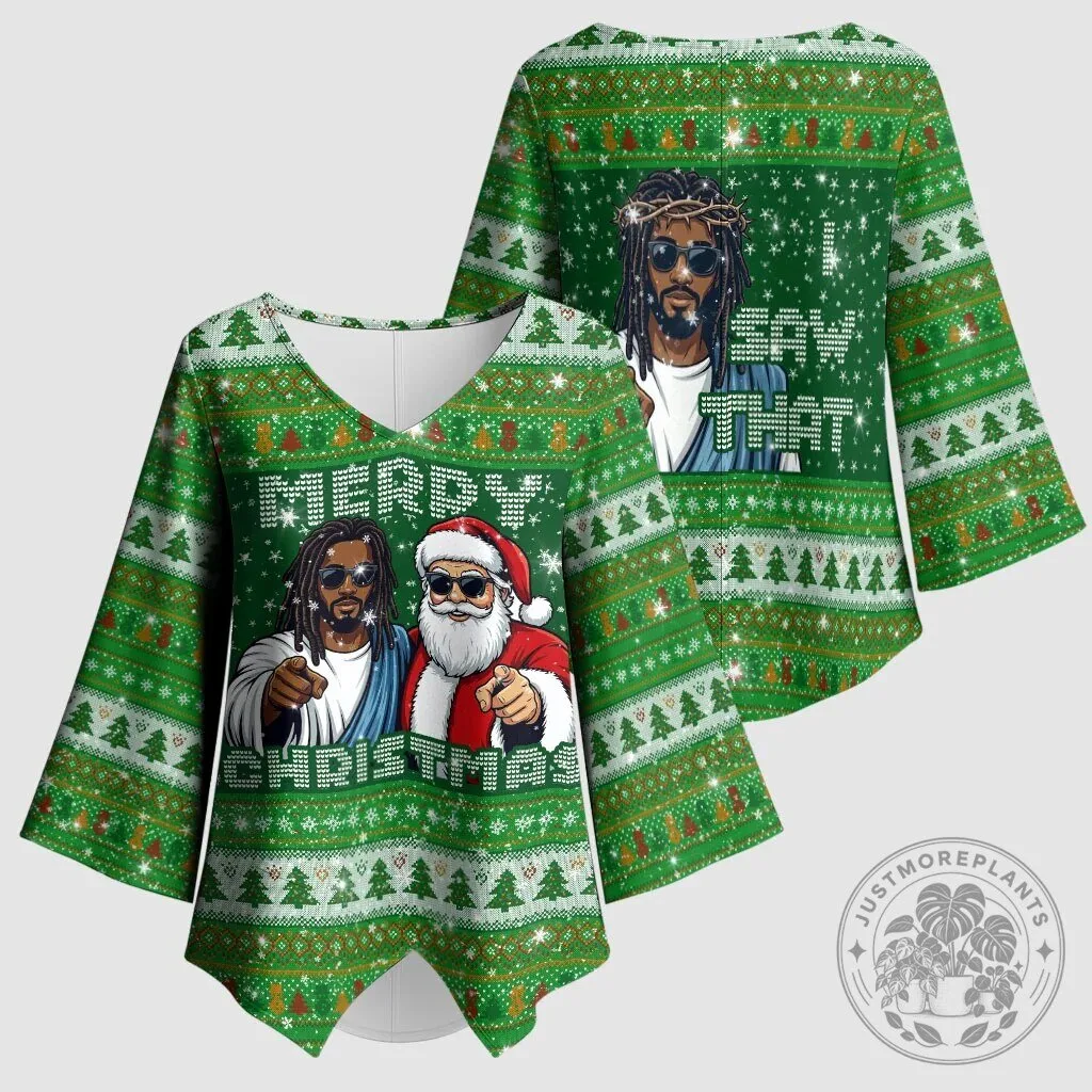 Black Jesus and Santa Claus Merry Christmas Ugly Sweater Style Blouse 11 Black Jesus and Santa Claus Merry Christmas Ugly Sweater Style Blouse