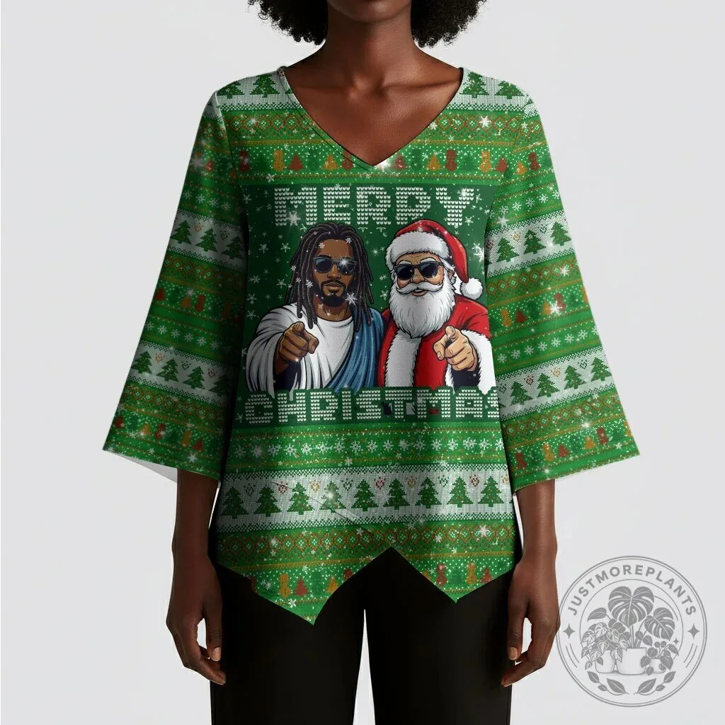 Black Jesus and Santa Claus Merry Christmas Ugly Sweater Style Blouse 12 Black Jesus and Santa Claus Merry Christmas Ugly Sweater Style Blouse