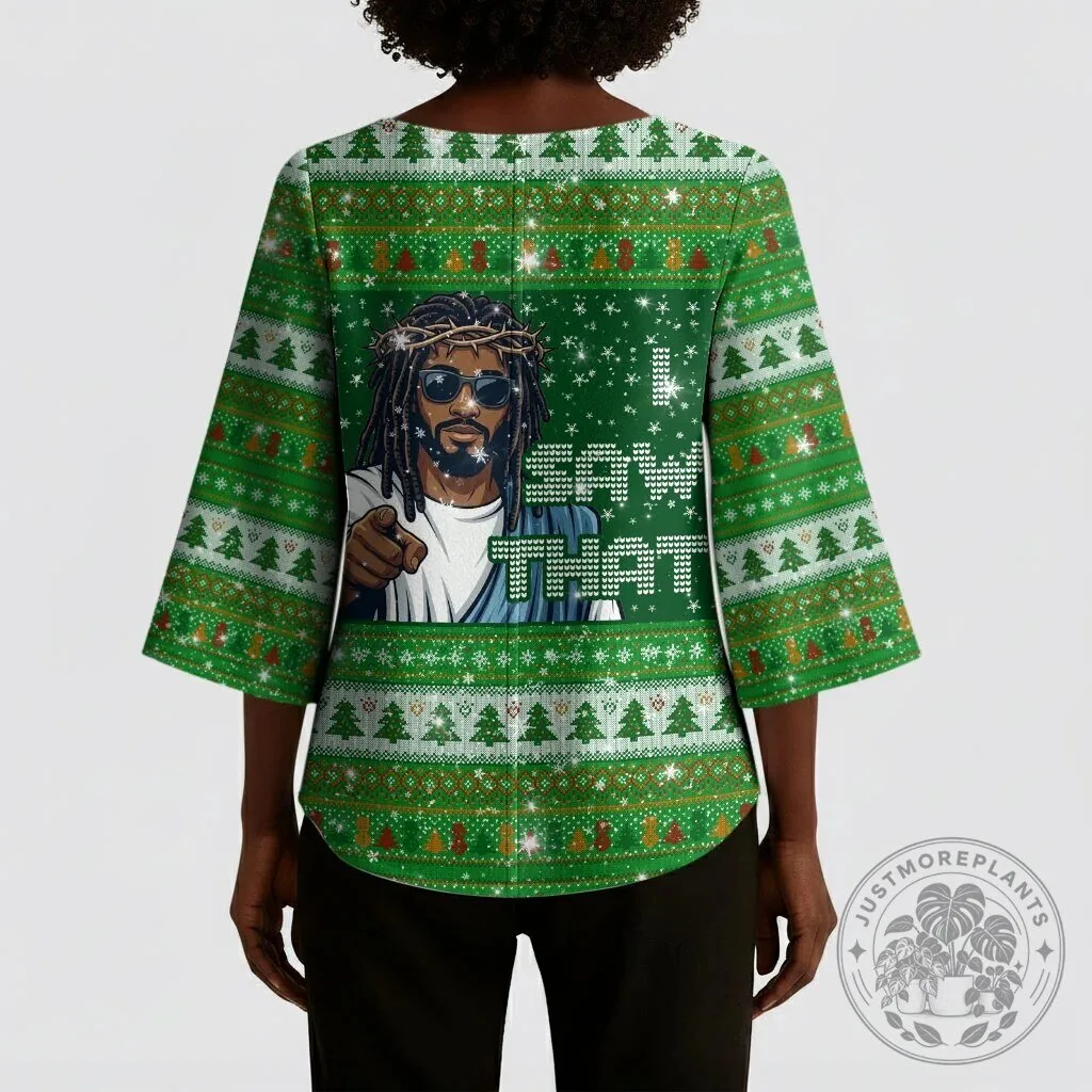 Black Jesus and Santa Claus Merry Christmas Ugly Sweater Style Blouse 13 Black Jesus and Santa Claus Merry Christmas Ugly Sweater Style Blouse
