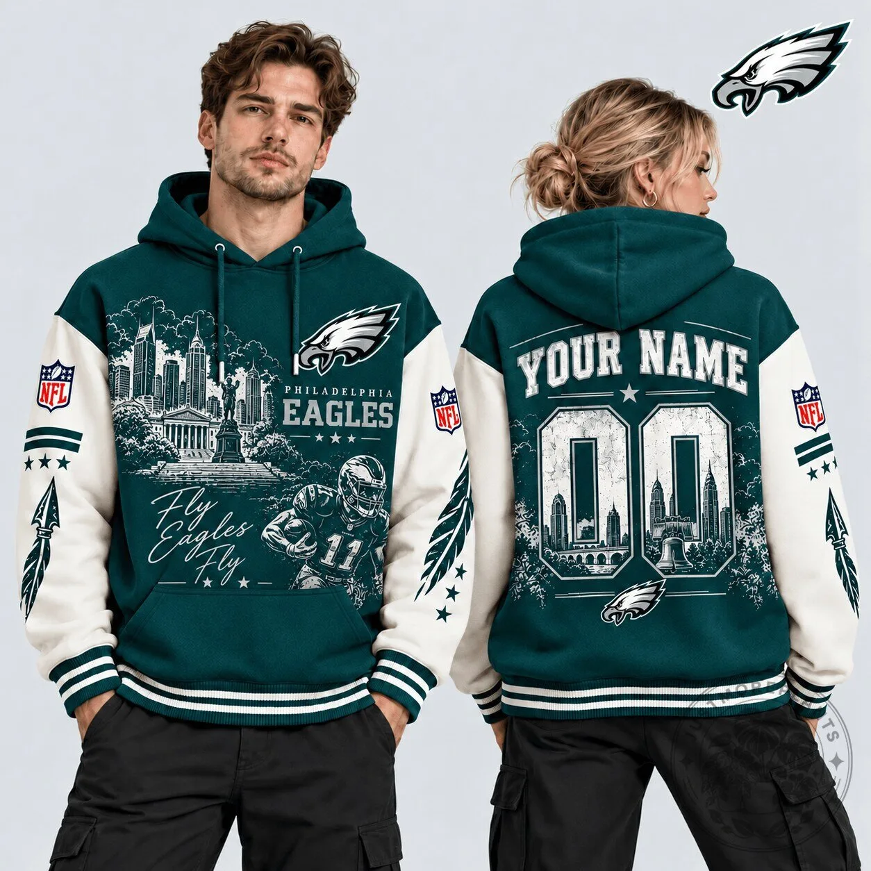 Philadelphia Eagles NFL Football Team Custom Name and Number Hoodie