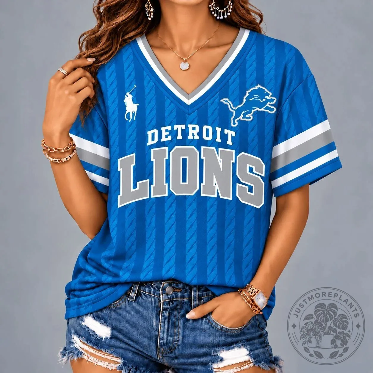 Detroit Lions Shirt Women’s Vintage Varsity V-Neck Football Jersey