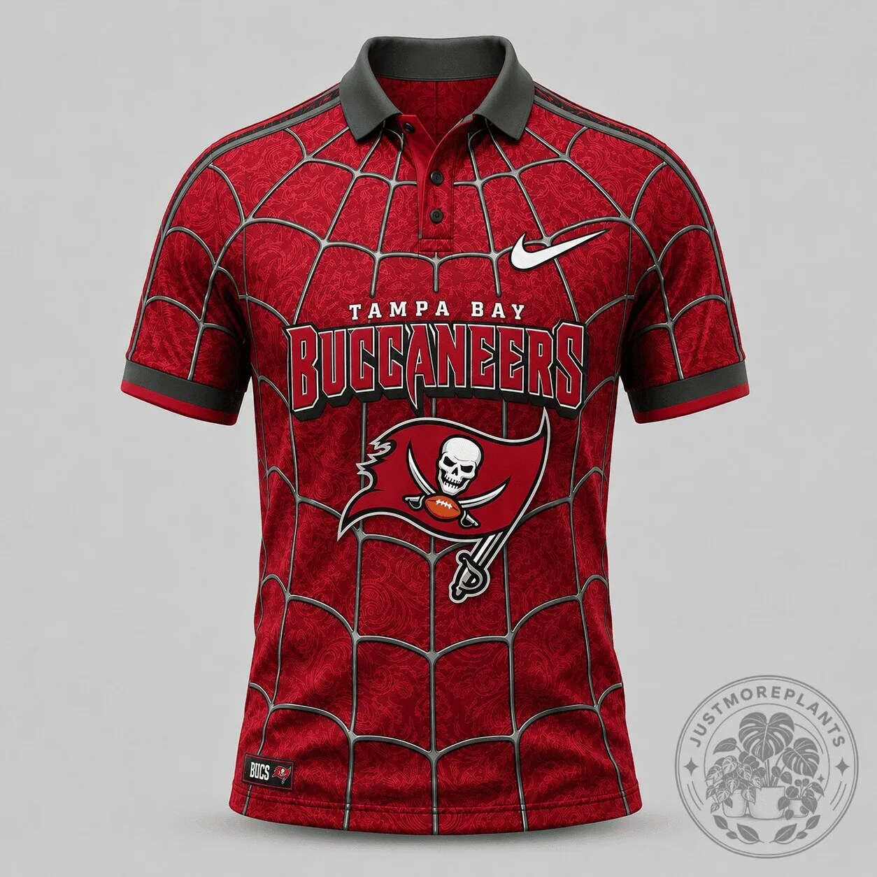 Tampa Bay Buccaneers Spider-Man Web Pattern Red Football Fan Polo Shirt