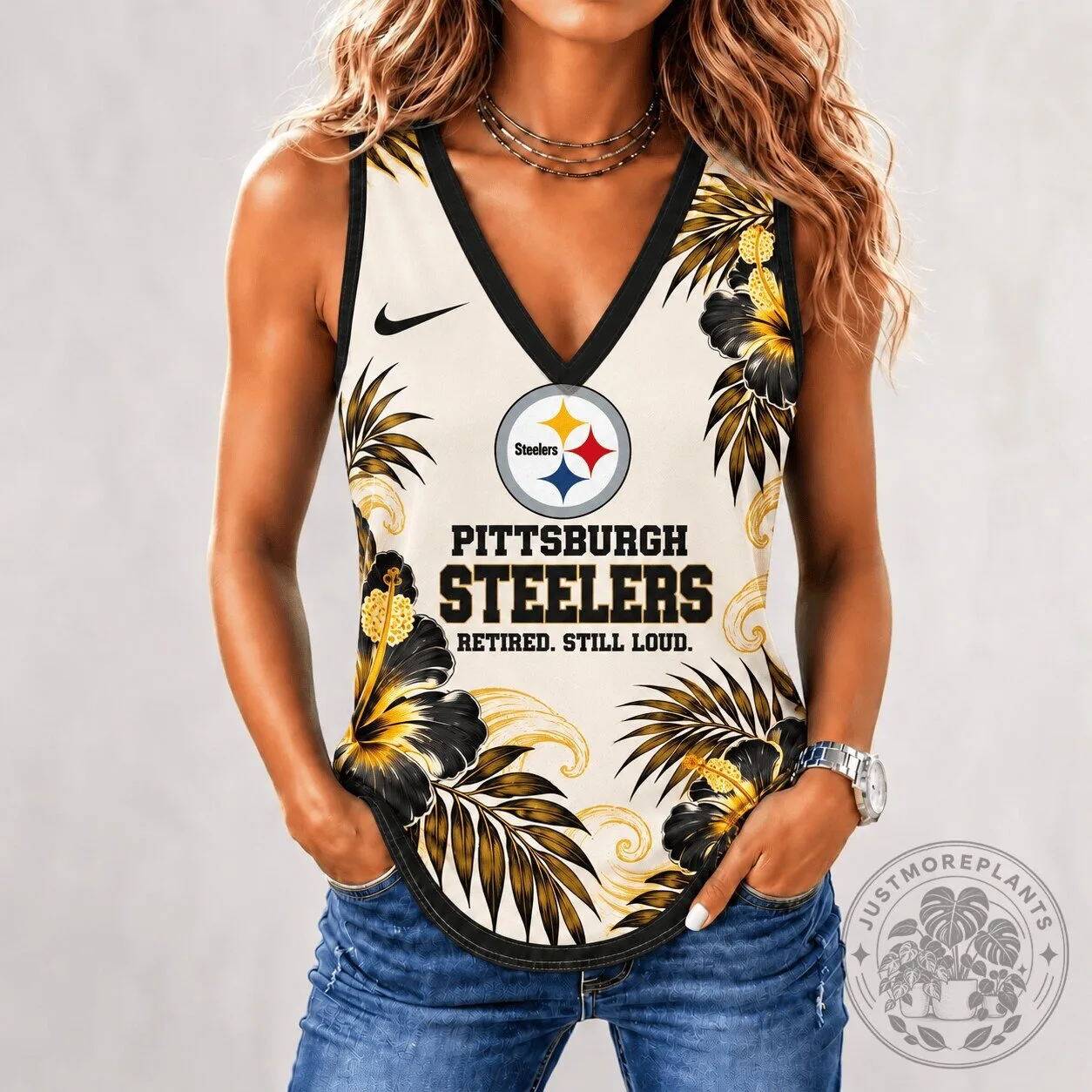 Pittsburgh Steelers Retired Still Loud Tropical Floral Tank Top