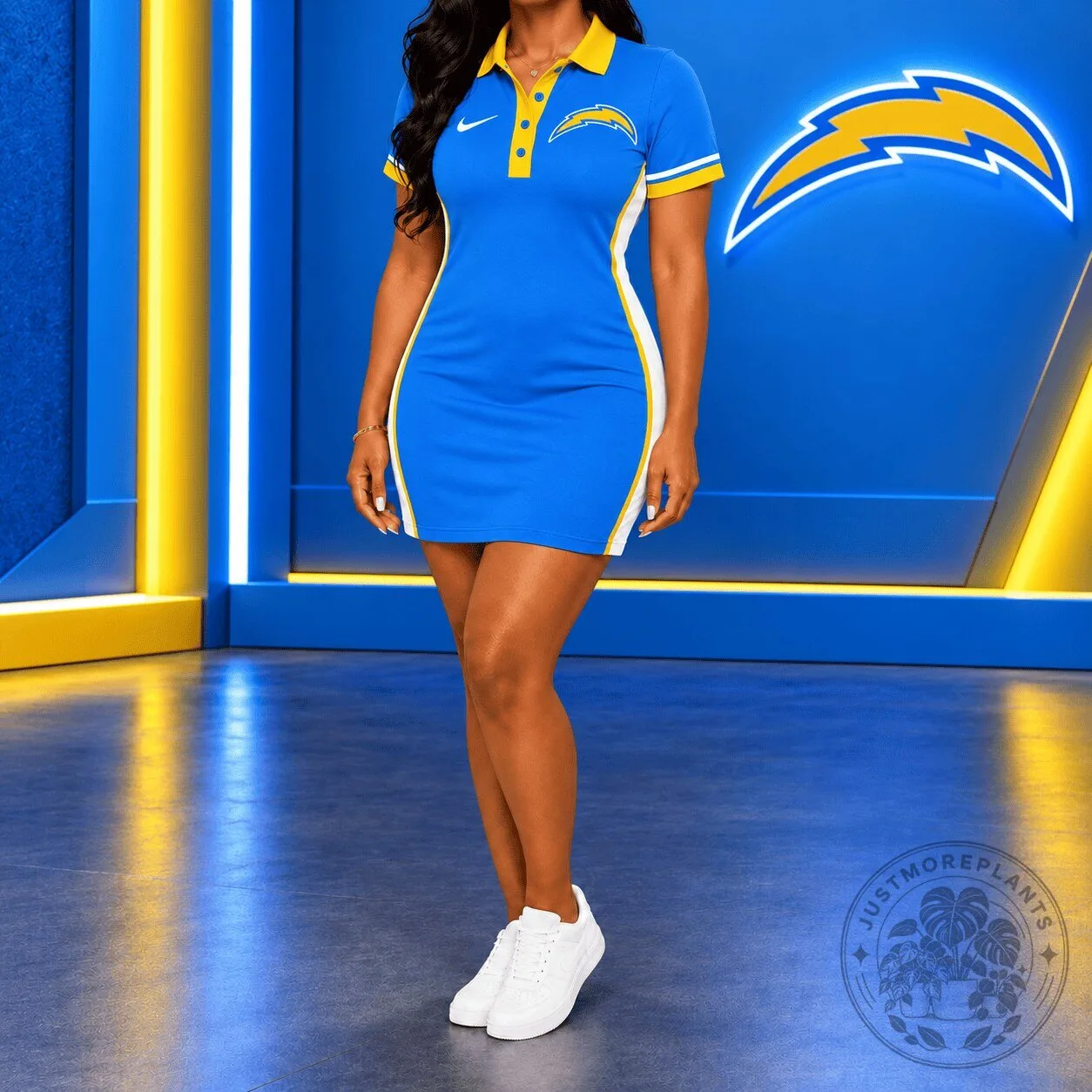 Los Angeles Chargers Women's NFL Football Team Blue and Yellow Polo Dress