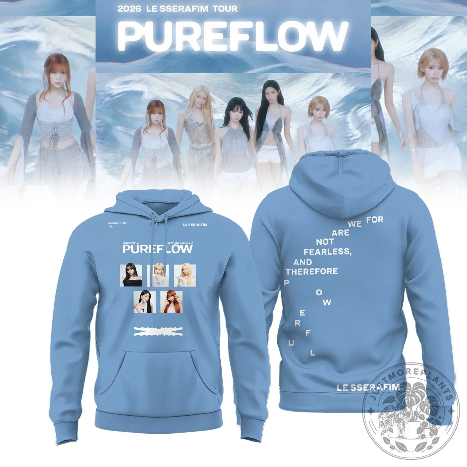 LE SSERAFIM Pureflow Tour 2026 K-Pop Music Group Light Blue Hoodie