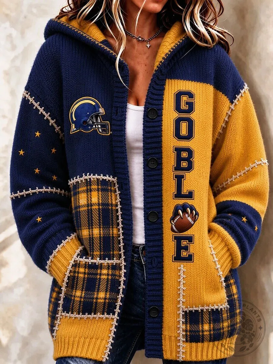 Los Angeles Rams Football Team Patchwork Style Knitted Cardigan Hoodie