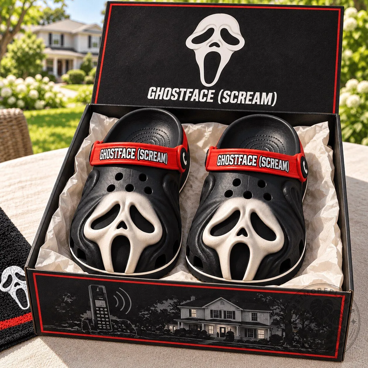 Ghostface Scream Movie Horror Character Black and White Sculpted Clogs