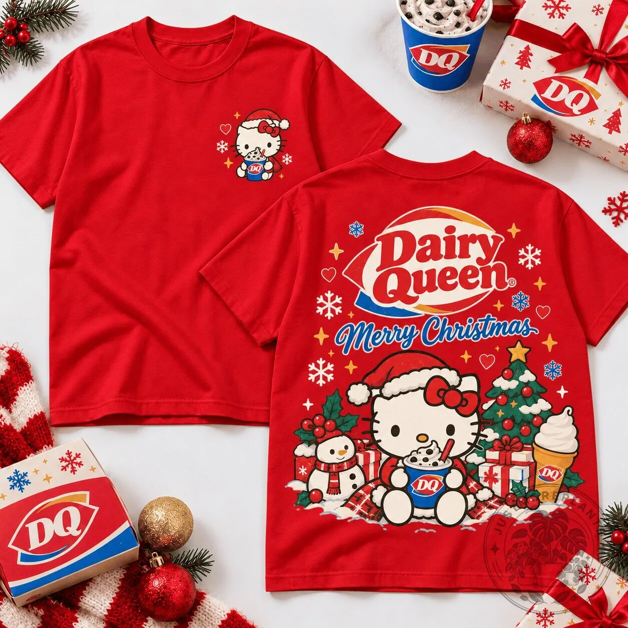 Hello Kitty Dairy Queen Merry Christmas Red T-Shirt