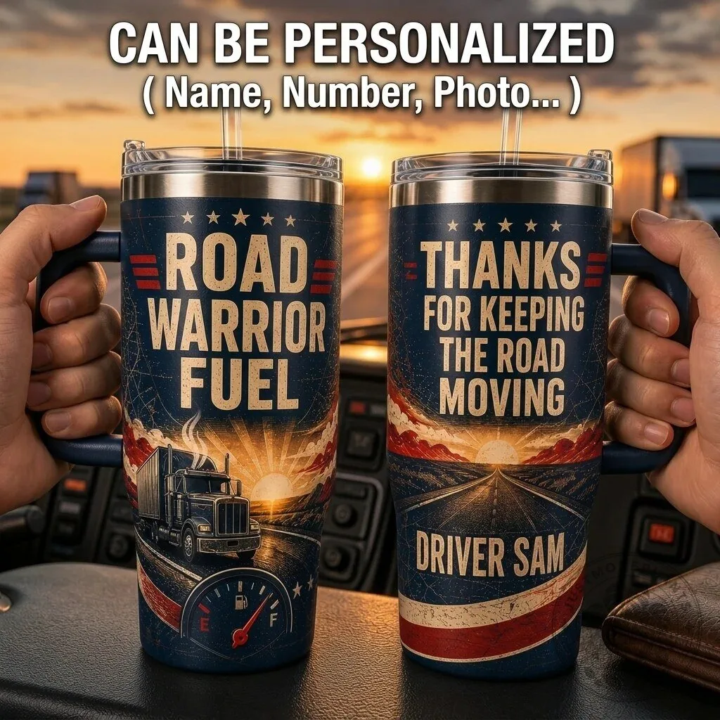 Road Warrior Fuel Personalized Trucker Stainless Steel Insulated Tumbler with Handle