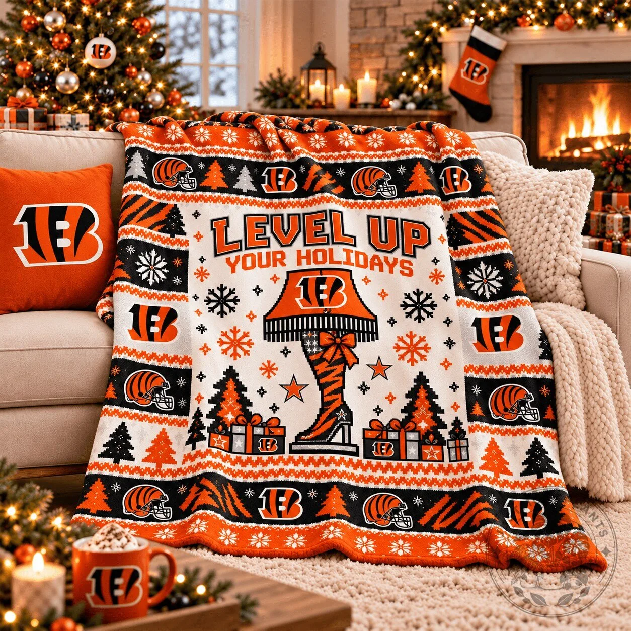 Cincinnati Bengals Christmas Level Up Your Holidays Ugly Sweater Pattern Blanket