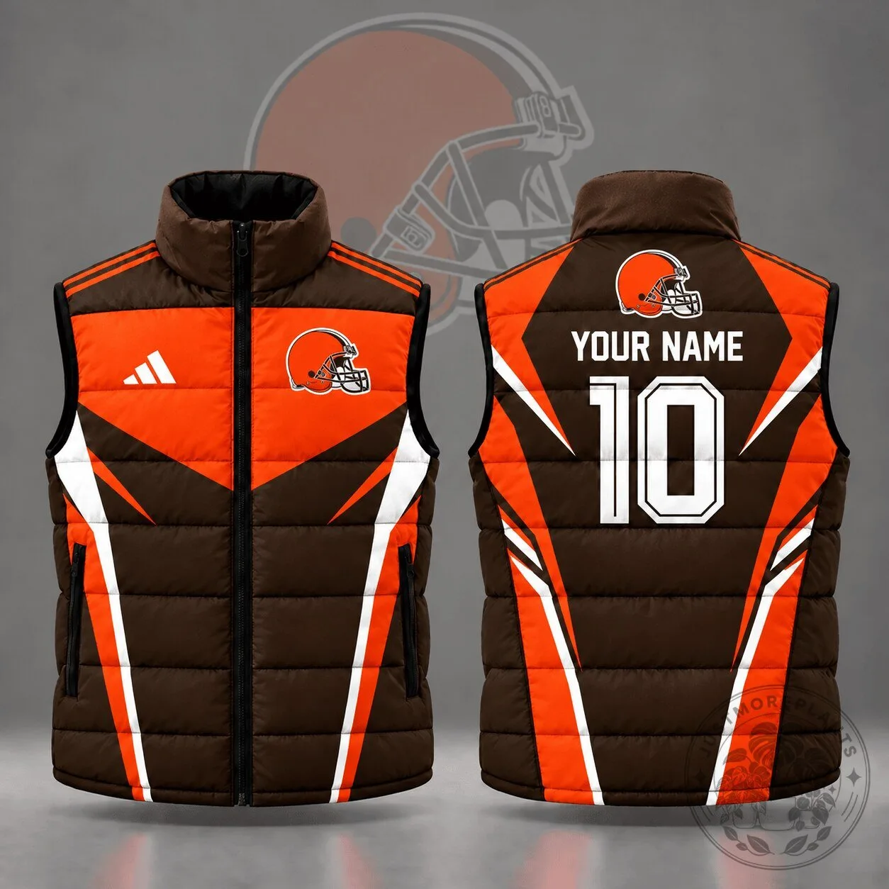 Cleveland Browns Custom Name Number Bold Chevron Colorblock Puffer Vest