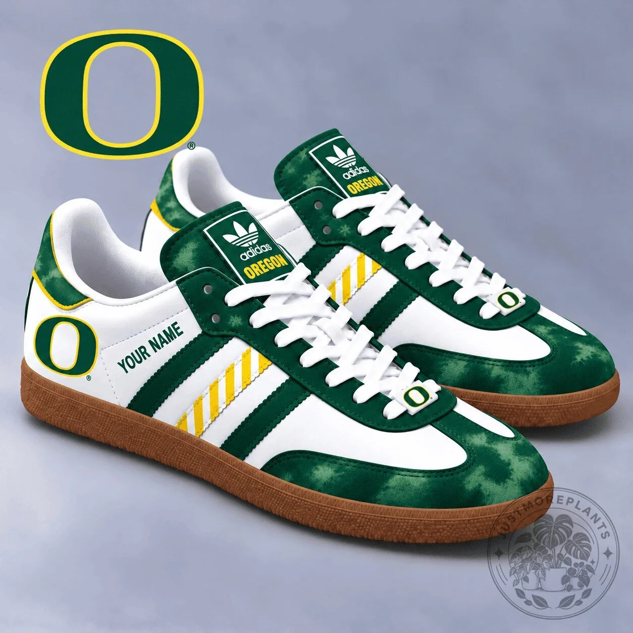 Oregon Ducks NCAA Custom Name Green White Yellow Stripe Samba Style Shoes