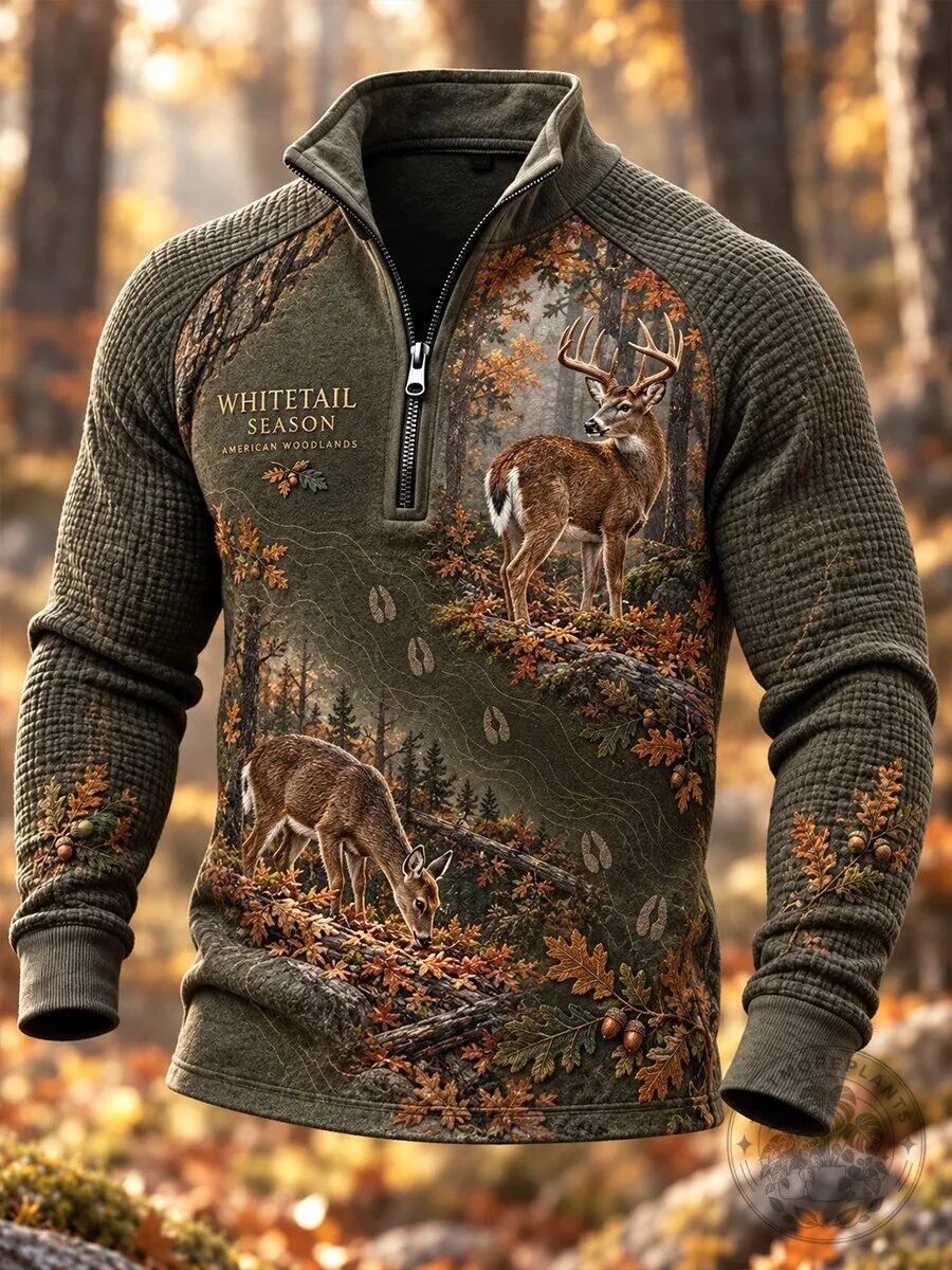 Whitetail Season American Woodlands Deer Hunting Quarter-Zip Pullover Hoodie