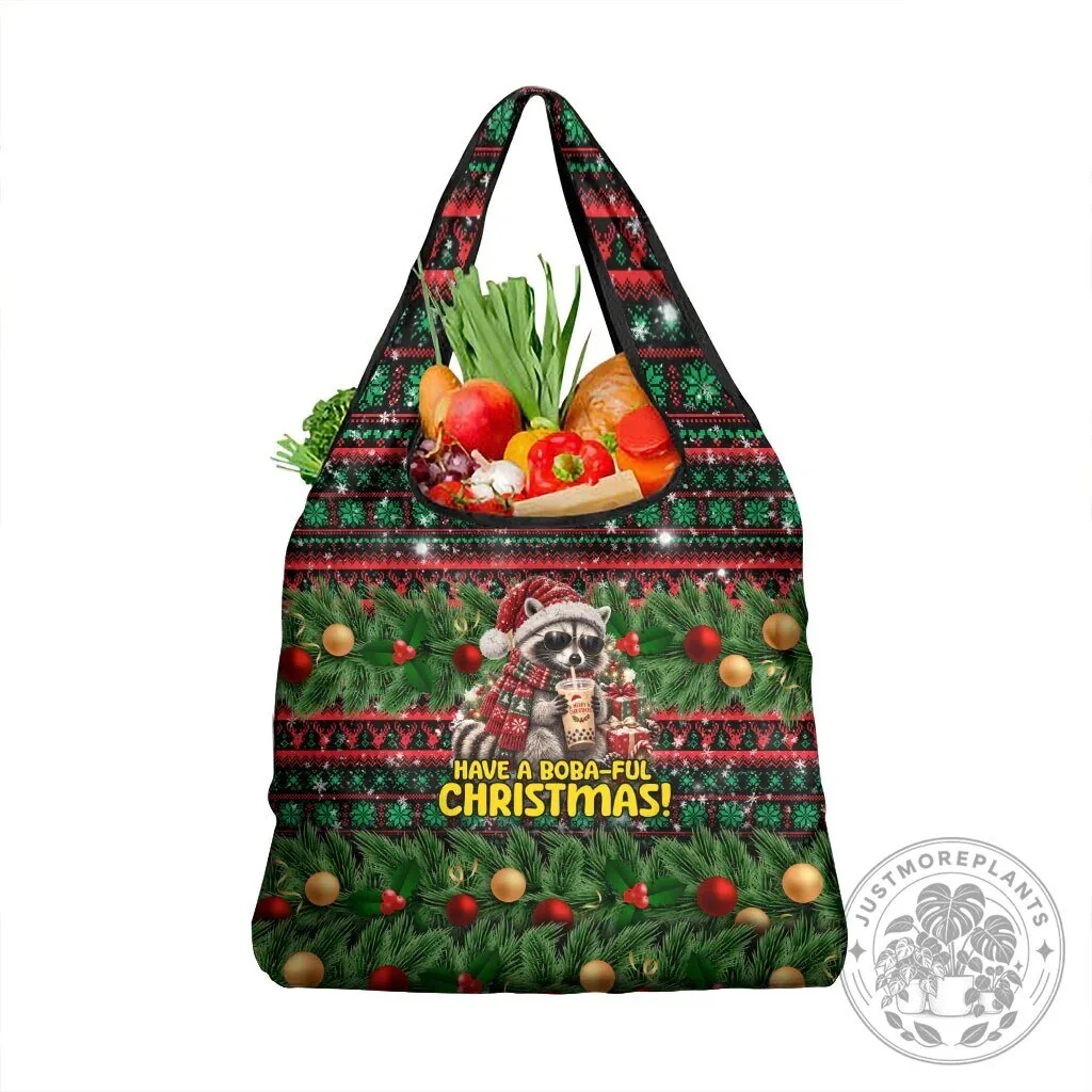 Christmas Raccoon Have a Boba-Ful Christmas Reusable Grocery Shopping Bag