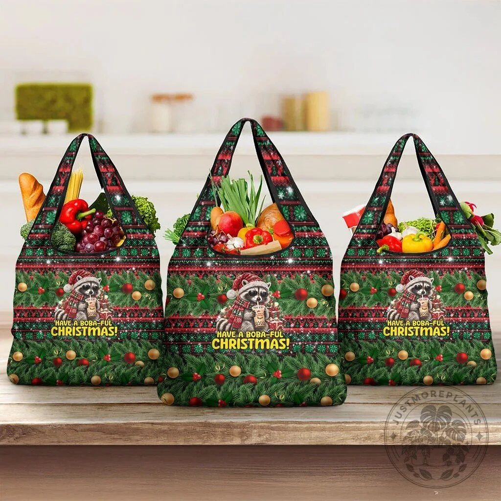 Christmas Raccoon Have a Boba-Ful Christmas Reusable Grocery Shopping Bag 10 Christmas Raccoon Have a Boba-Ful Christmas Reusable Grocery Shopping Bag