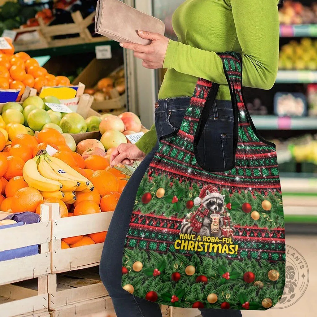 Christmas Raccoon Have a Boba-Ful Christmas Reusable Grocery Shopping Bag 12 Christmas Raccoon Have a Boba-Ful Christmas Reusable Grocery Shopping Bag