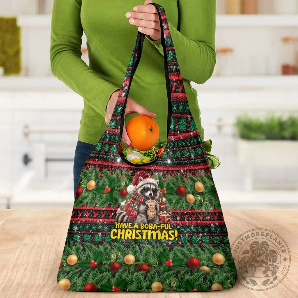 Christmas Raccoon Have a Boba-Ful Christmas Reusable Grocery Shopping Bag 13 Christmas Raccoon Have a Boba-Ful Christmas Reusable Grocery Shopping Bag