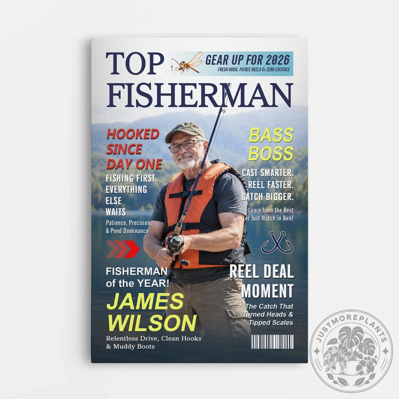 Personalized Top Fisherman Magazine Cover Fishing Canvas Wall Art