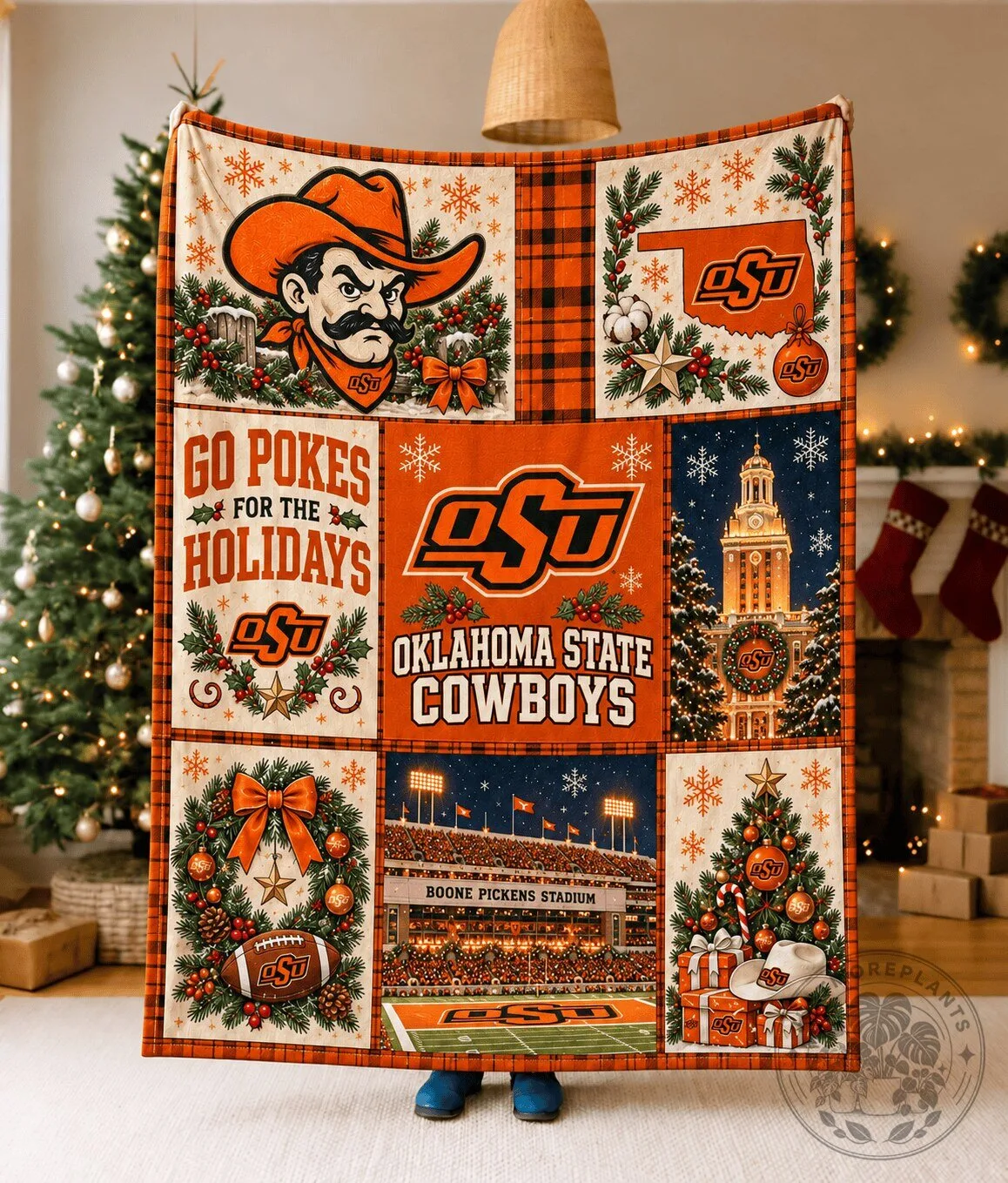 Oklahoma State Cowboys Christmas Holiday Woven Blanket