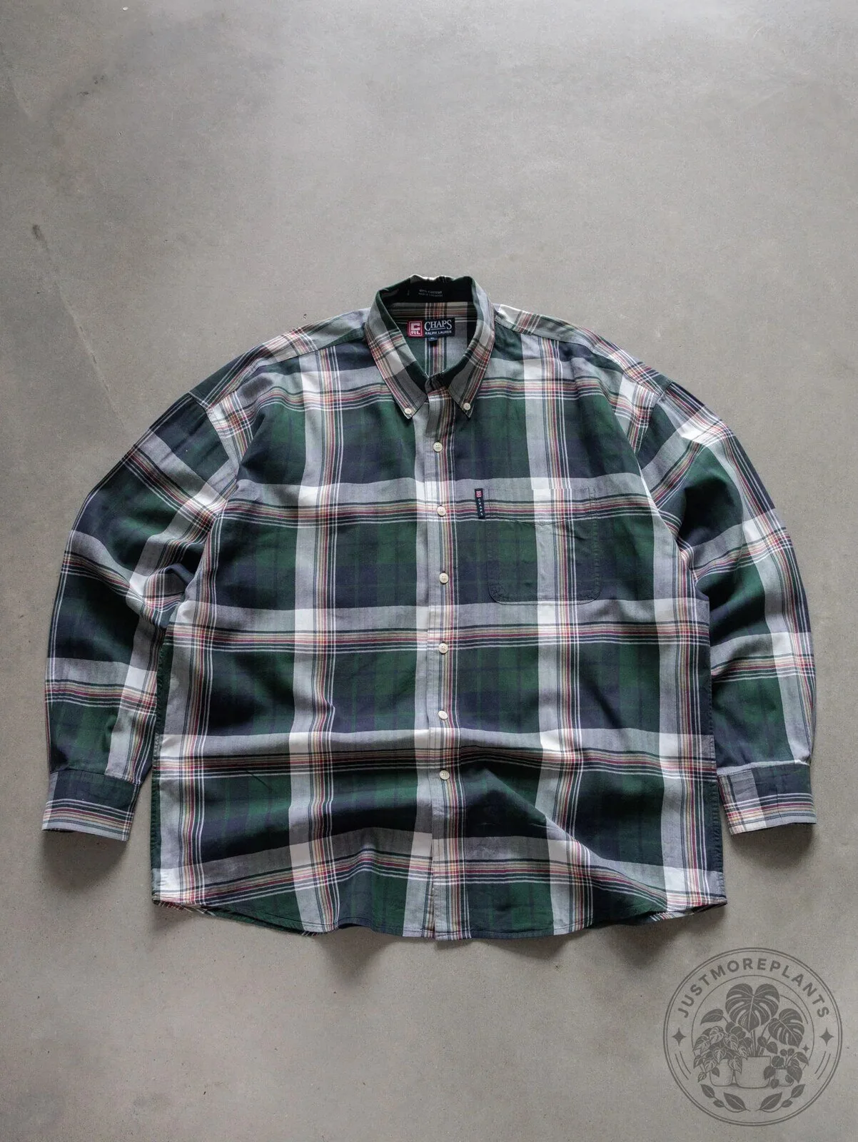 Vintage Chaps Ralph Lauren Green Plaid Button-Down Long-Sleeve Shirt