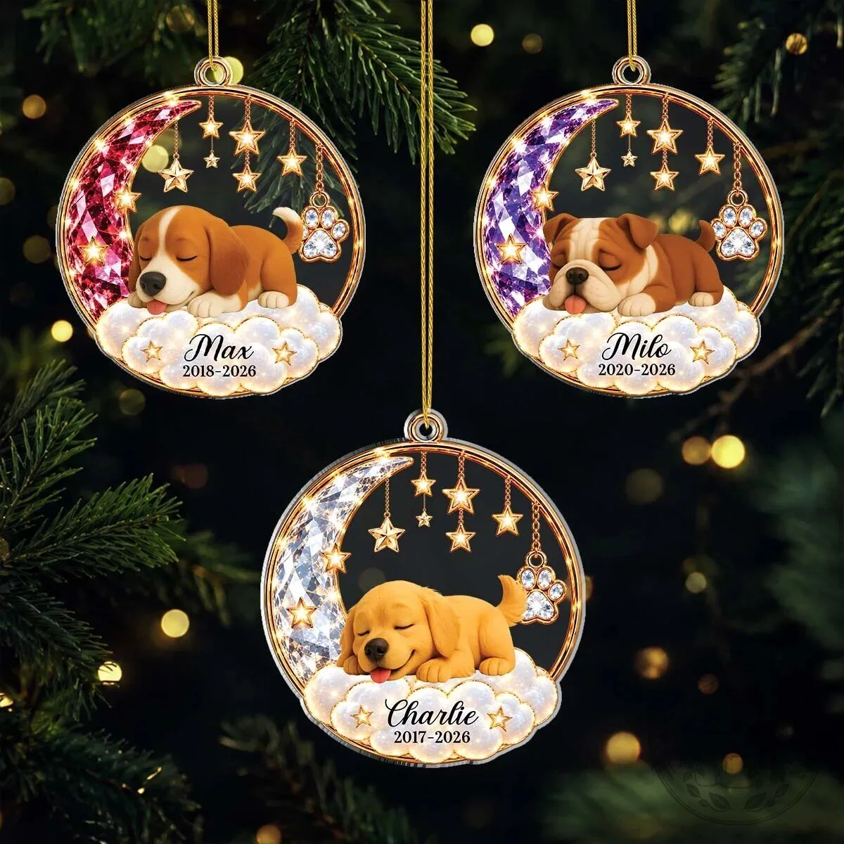 Personalized Sleeping Puppy Dog Memorial Christmas Tree Ornament