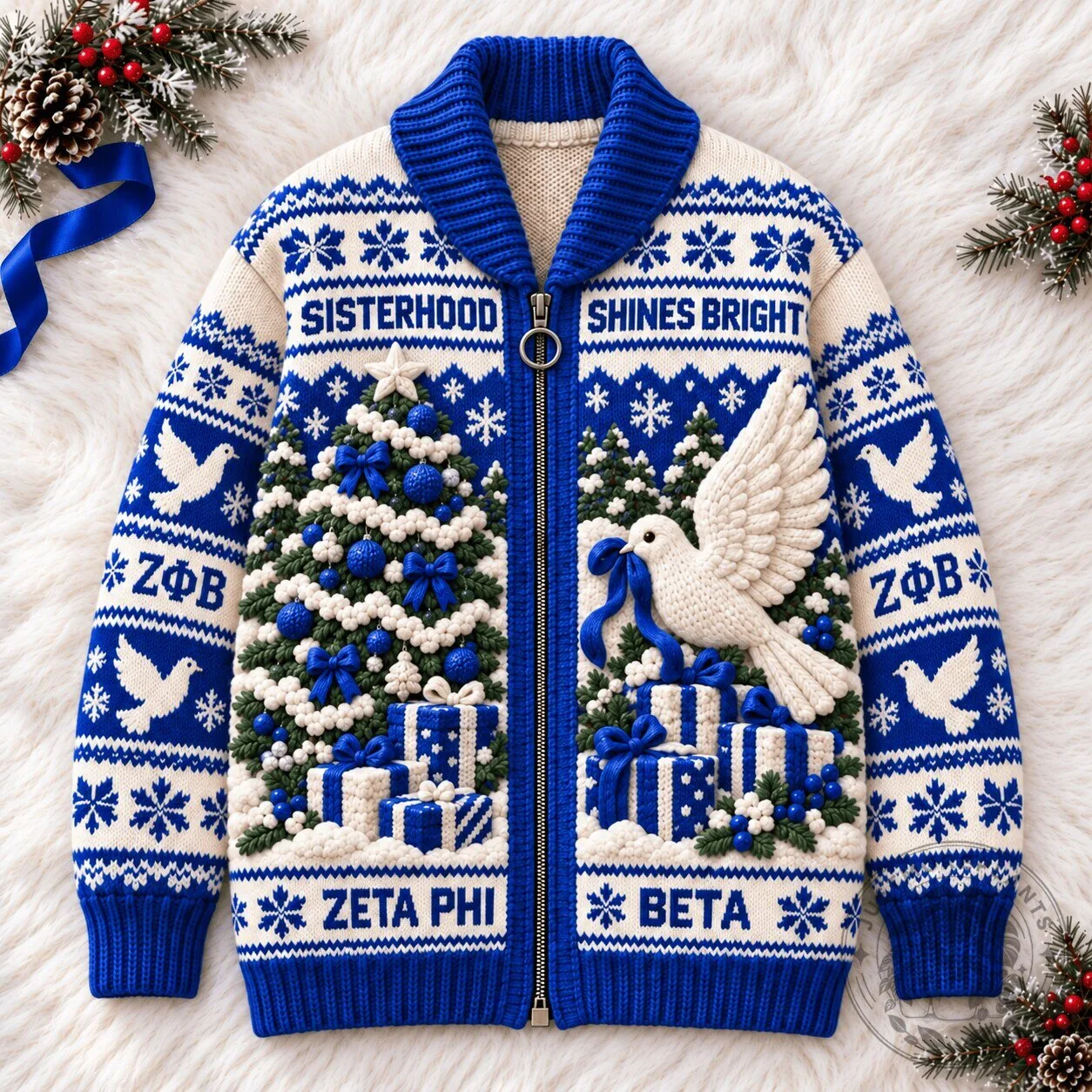Zeta Phi Beta Sisterhood Shines Bright Christmas Holiday Cardigan Sweater