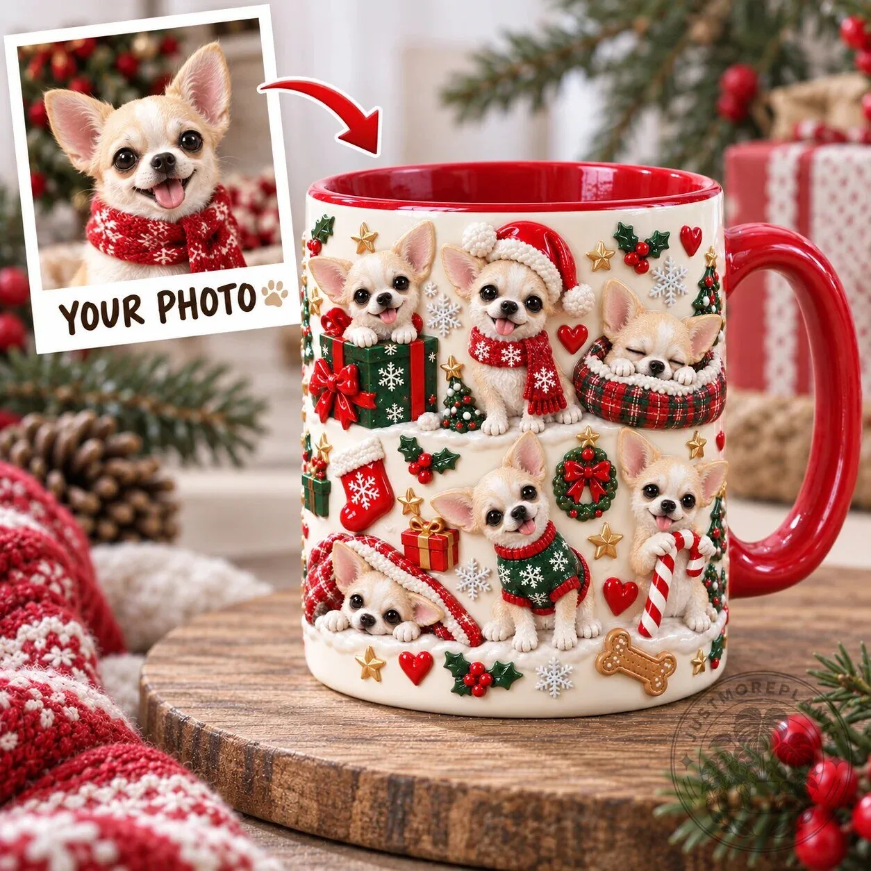 Chihuahua Cream Silly Moment Christmas Personalized 3D Effect Accent Mug