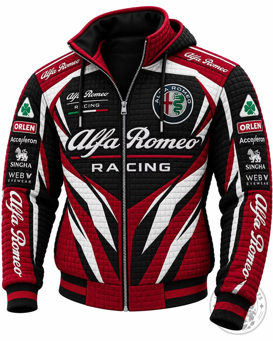 Alfa Romeo Racing Team Quilted Design Full Zip Hooded Jacket