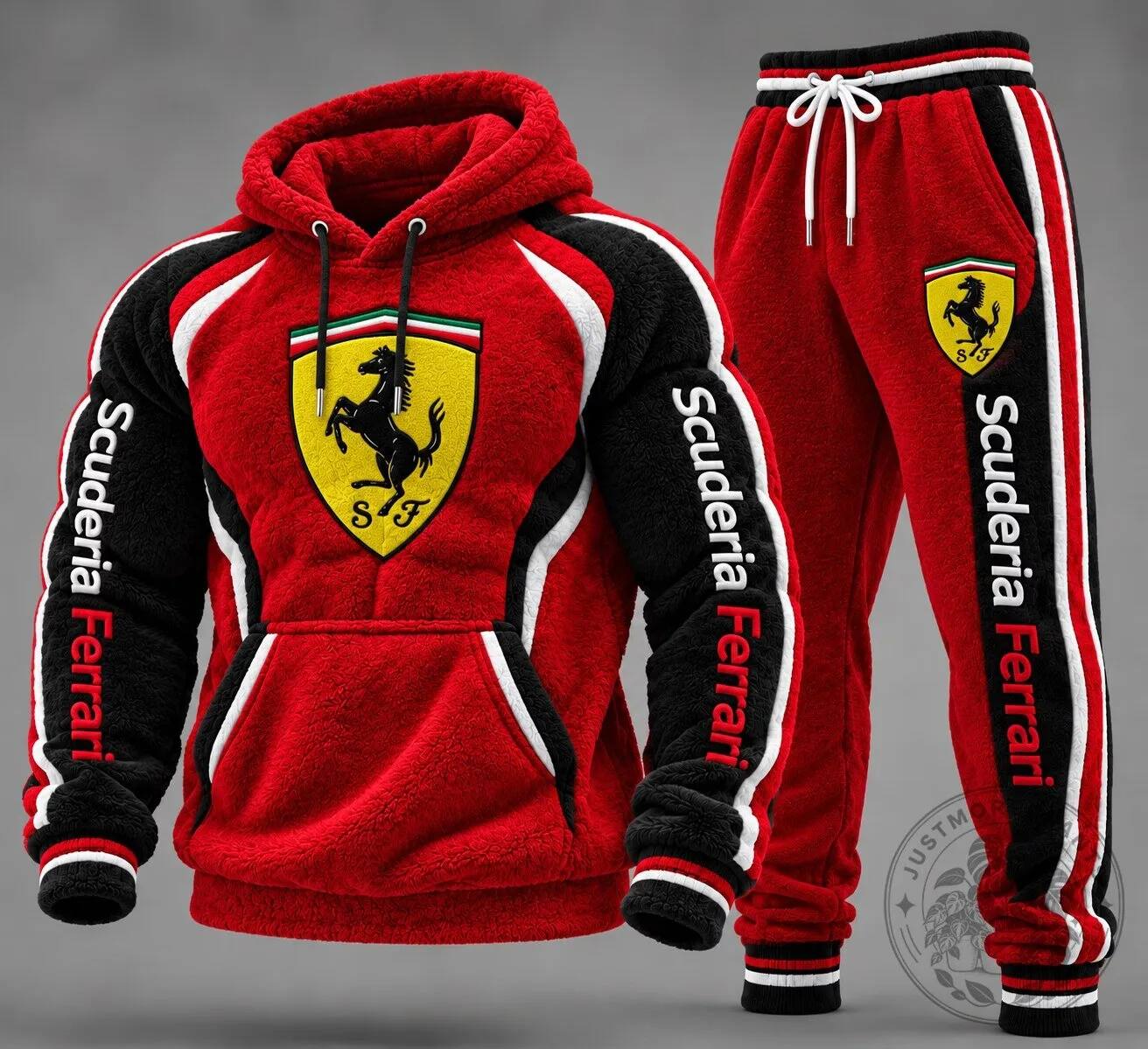Scuderia Ferrari Plush Fleece Hoodie and Sweatpants Tracksuit Set 2 Scuderia Ferrari Plush Fleece Hoodie and Sweatpants Tracksuit Set