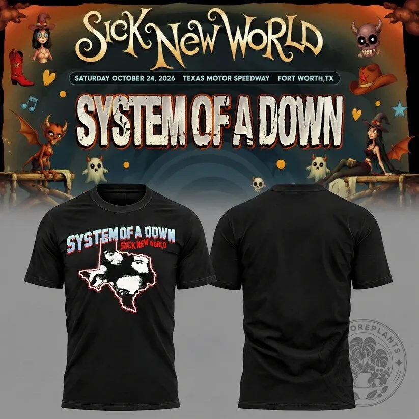 System Of A Down Sick New World Texas 2026 Concert Event Black T-Shirt
