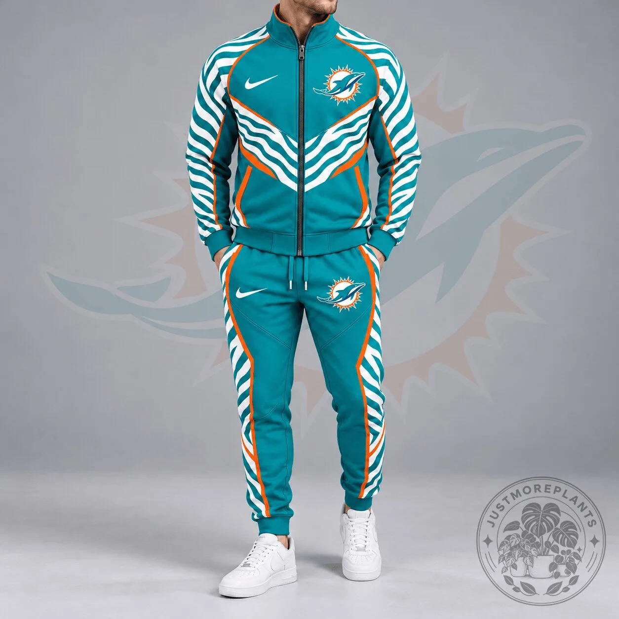 Miami Dolphins Dynamic Tiger Stripe Print Full Zip Track Jacket and Jogger Pants Set