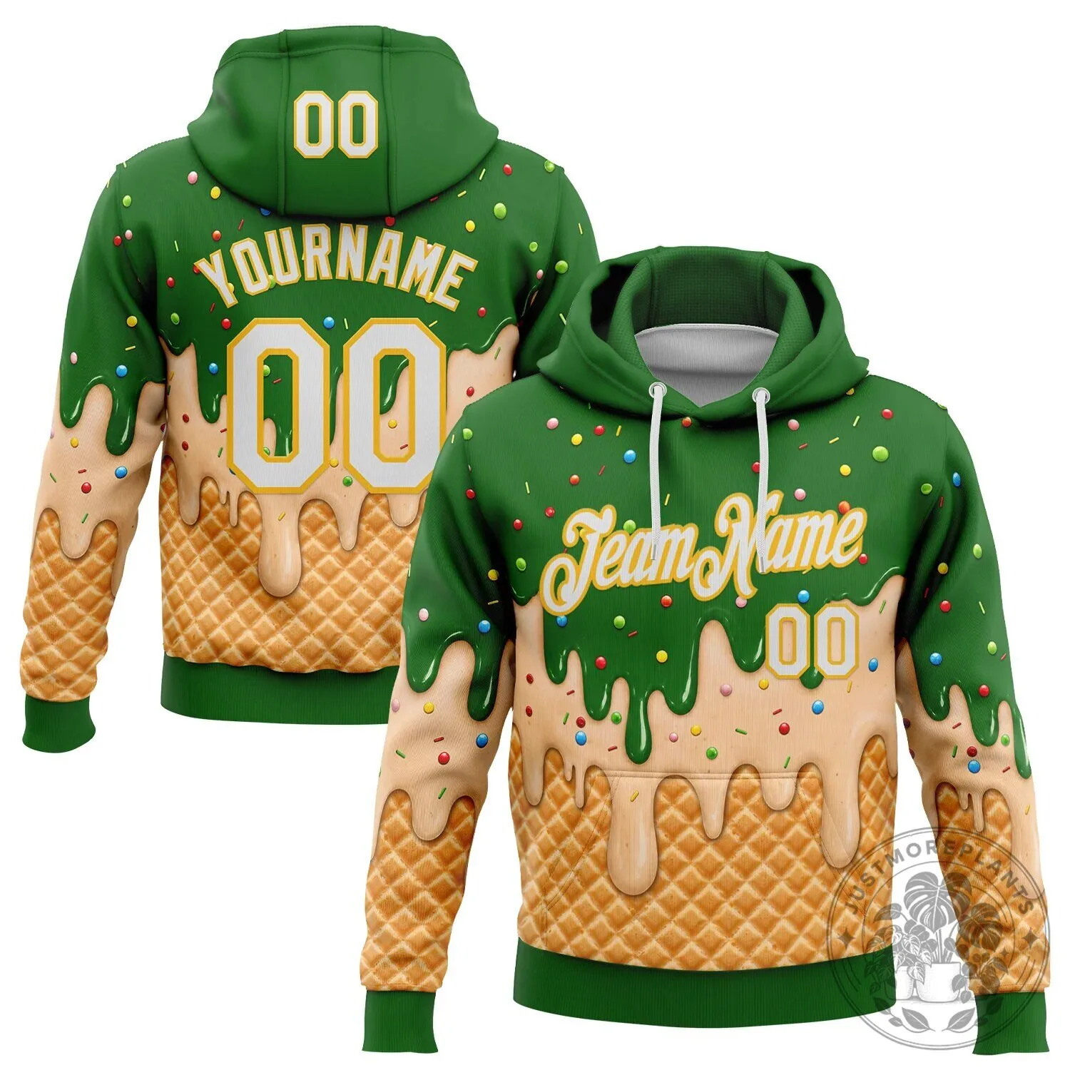 Ice Cream Waffle Cone Green Custom Name and Number Pullover Hoodie