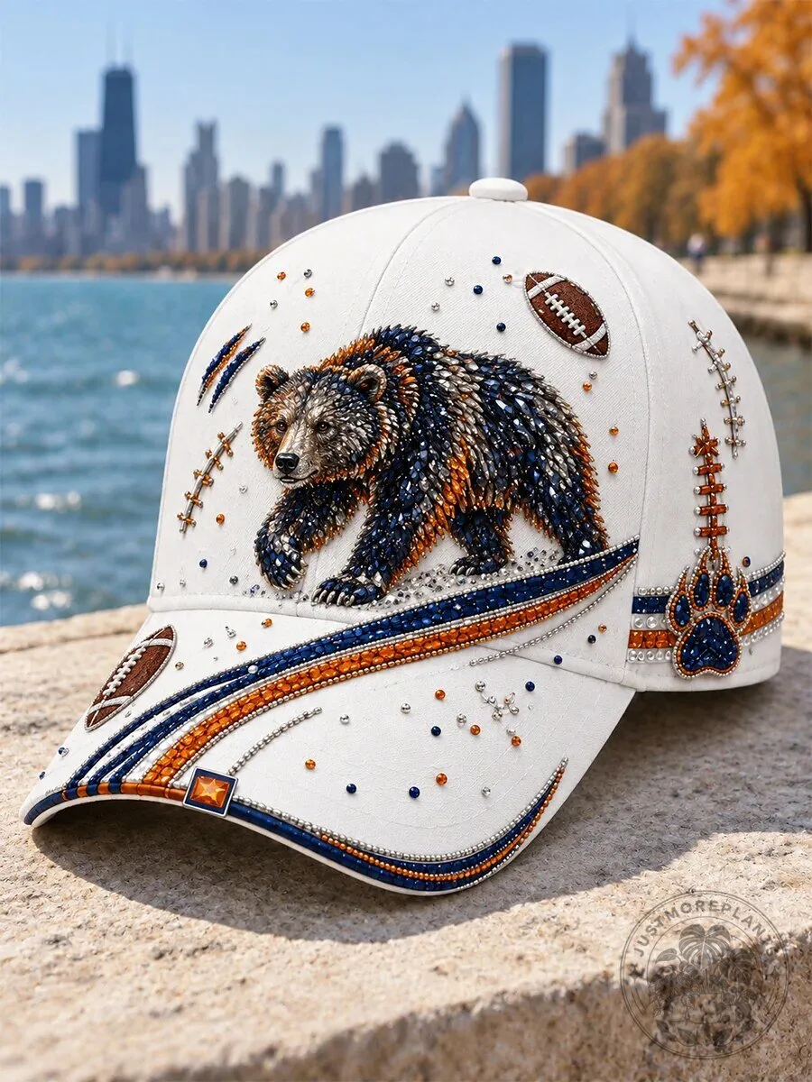 Chicago Bears Football Team Bear Mascot Rhinestone Embellished Cap Hat