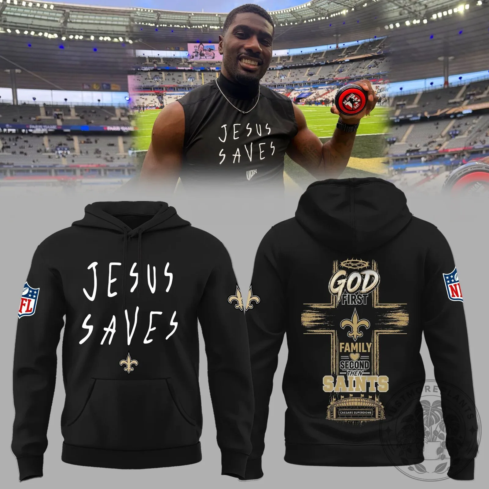 New Orleans Saints Football Team Jesus Saves Black Hoodie