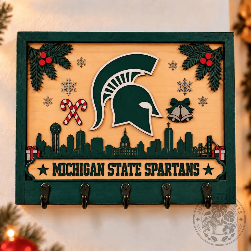 Michigan State Spartans Christmas Wooden Key Holder with Hooks Michigan State Spartans Christmas Wooden Key Holder with Hooks